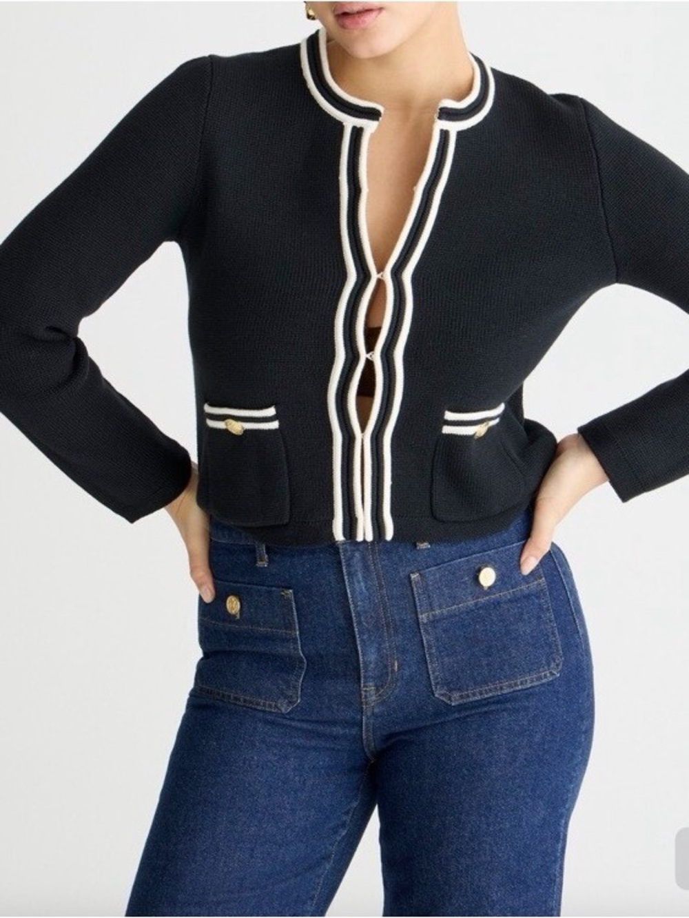 NWT J.Crew Emilie sweater lady jacket contrast trim - Black/Ivory Size S
